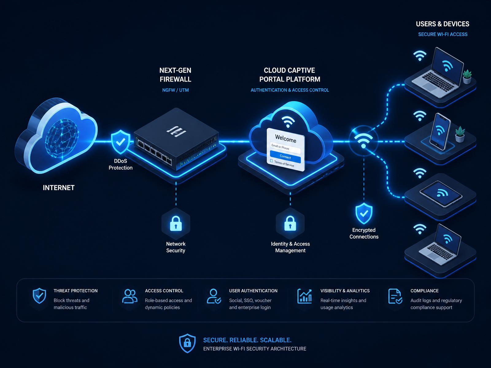 Arquitetura HCS WiFi: Internet, Firewall, Cloud e usuários